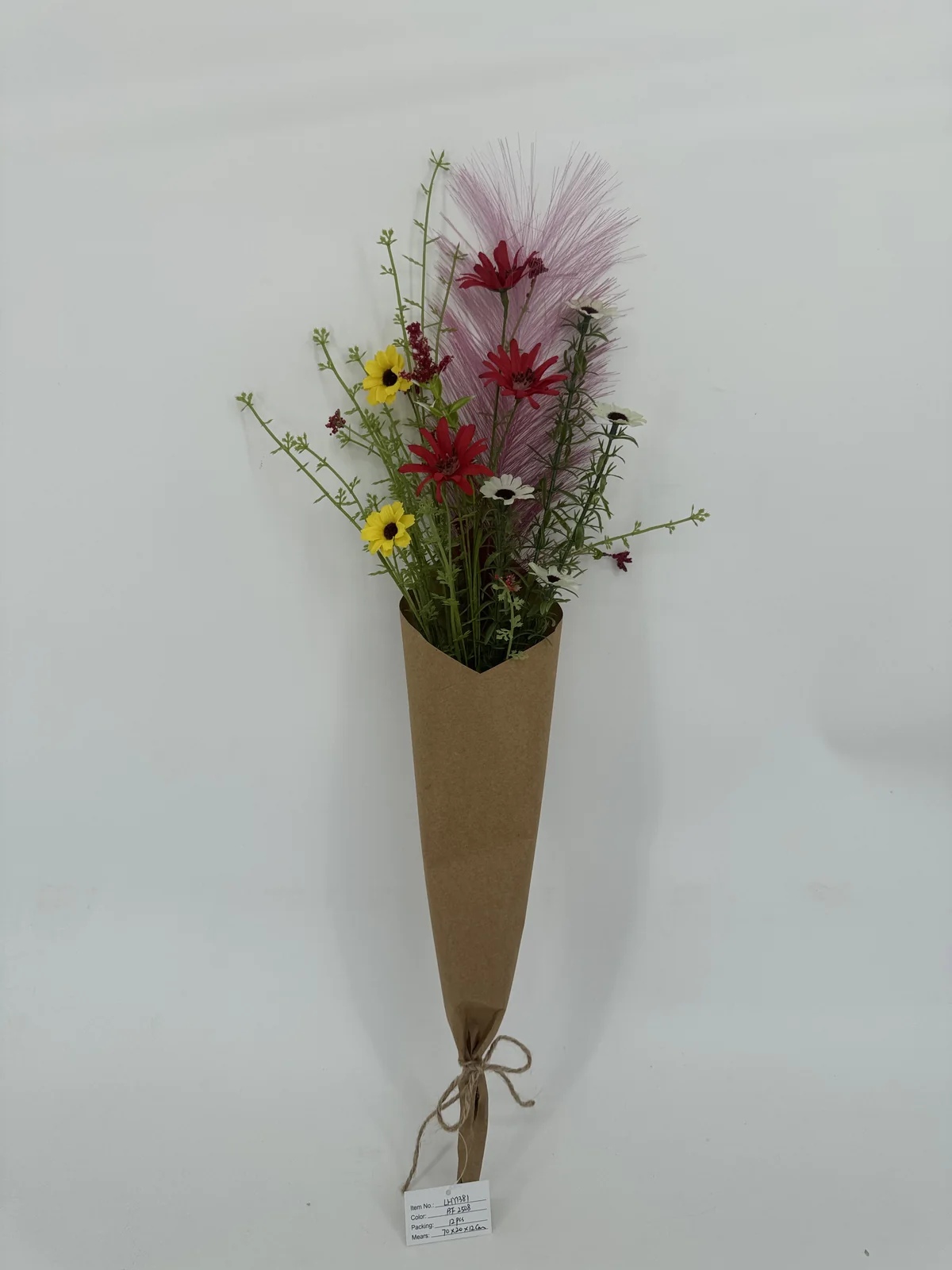 Kraft-wrapped artificial floral bundle